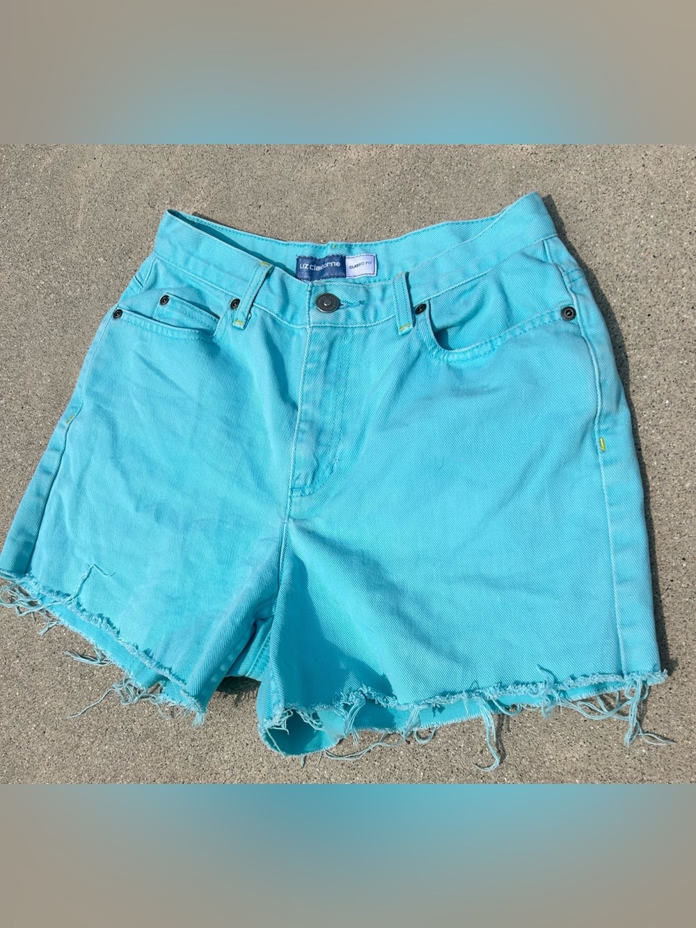 Vintage Liz Claiborne Turquoise Distressed Hem Denim Shorts